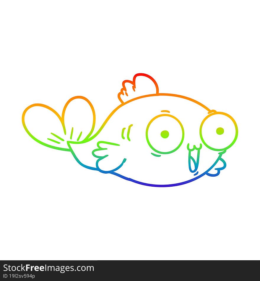 Rainbow Gradient Line Drawing  Happy Goldfish Cartoon