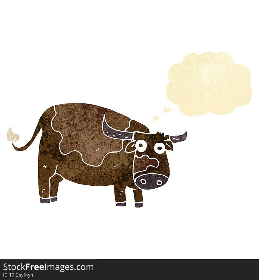 cartoon cow with thought bubble