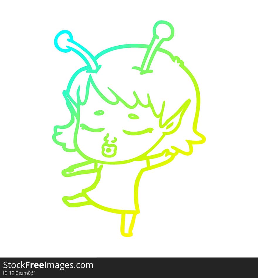 cold gradient line drawing cute alien girl cartoon