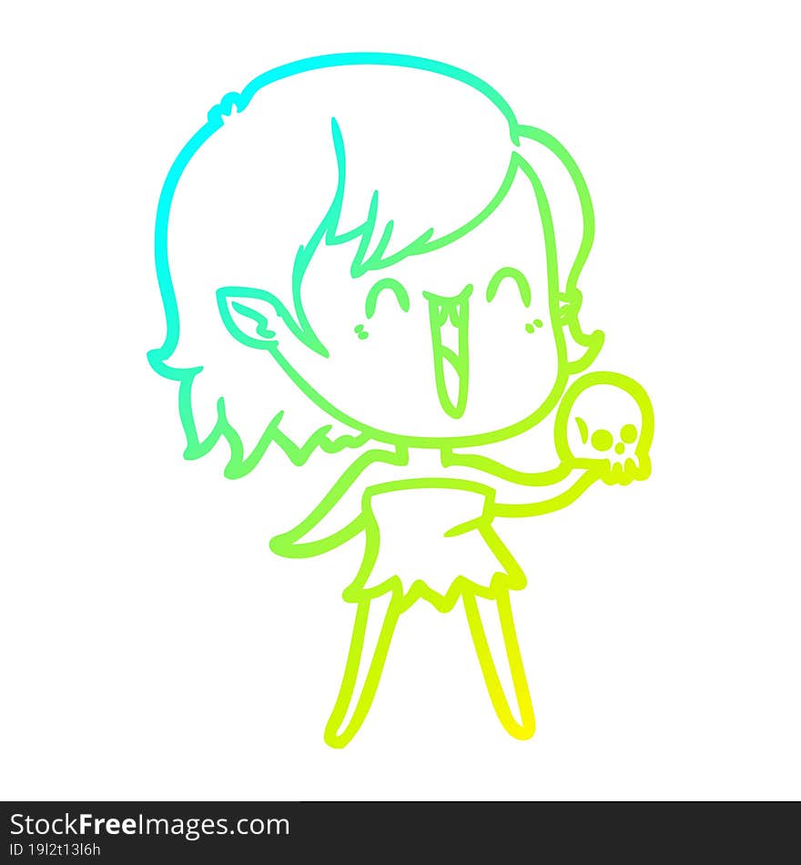 cold gradient line drawing cute cartoon happy vampire girl