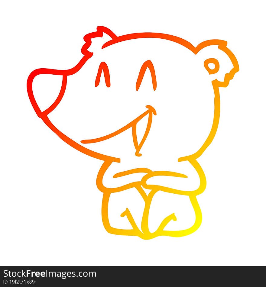 warm gradient line drawing of a laughing bear cartoon