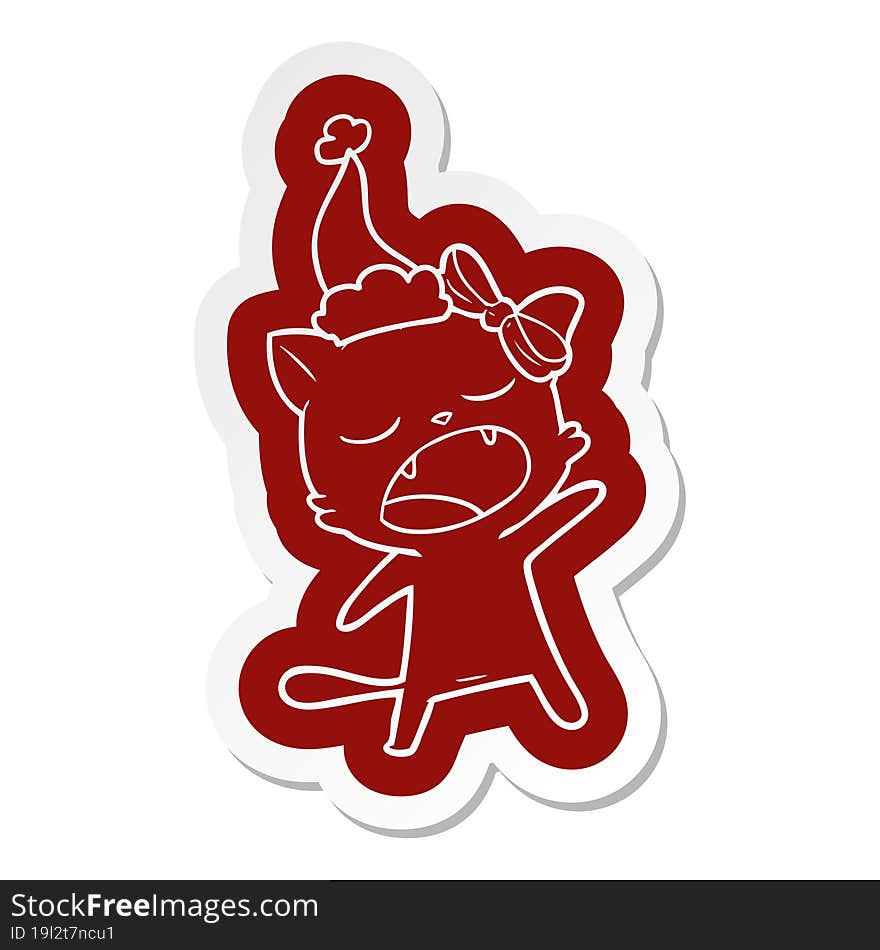 Cartoon  Sticker Of A Singing Cat Wearing Santa Hat