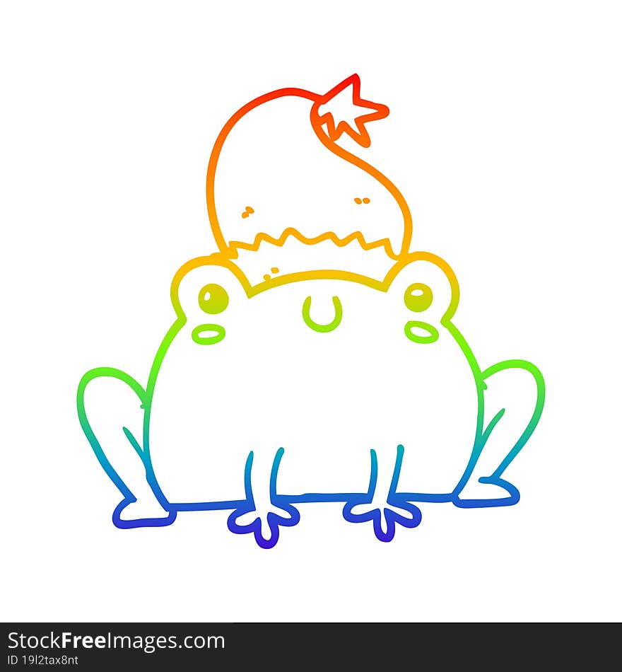 rainbow gradient line drawing of a cute cartoon christmas frog