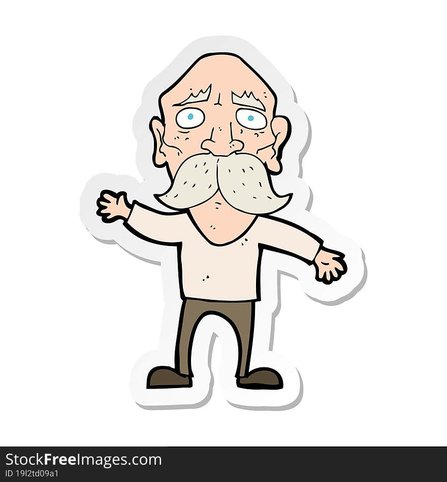 sticker of a cartoon worried old man