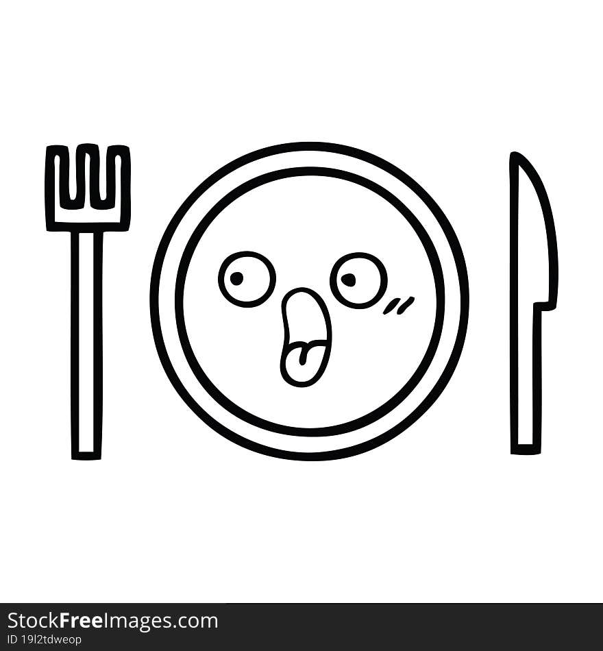 line drawing cartoon of a dinner plate