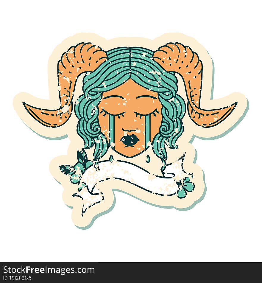 Retro Tattoo Style tiefling character face. Retro Tattoo Style tiefling character face