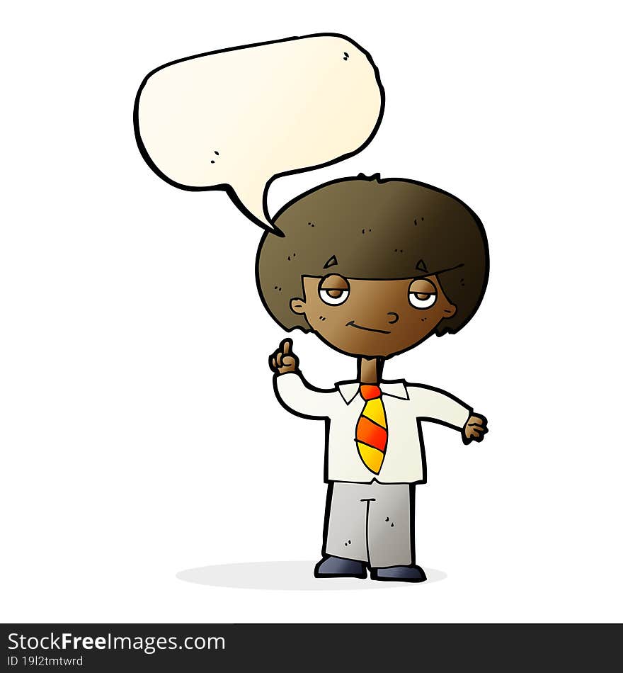 cartoon school boy answering question with speech bubble