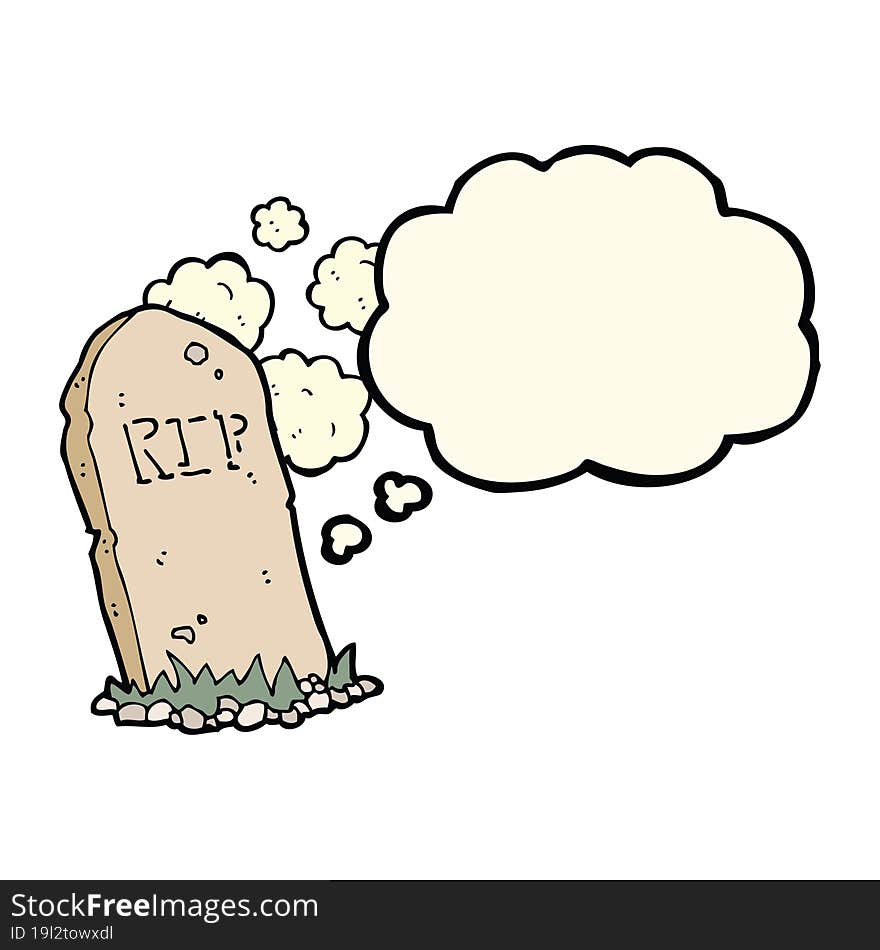 cartoon spooky grave with thought bubble