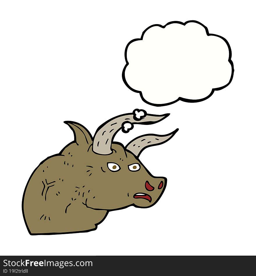 cartoon angry bull head with thought bubble