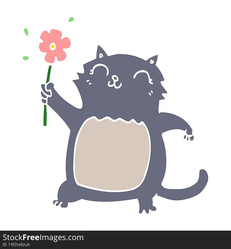 flat color style cartoon cat with flower