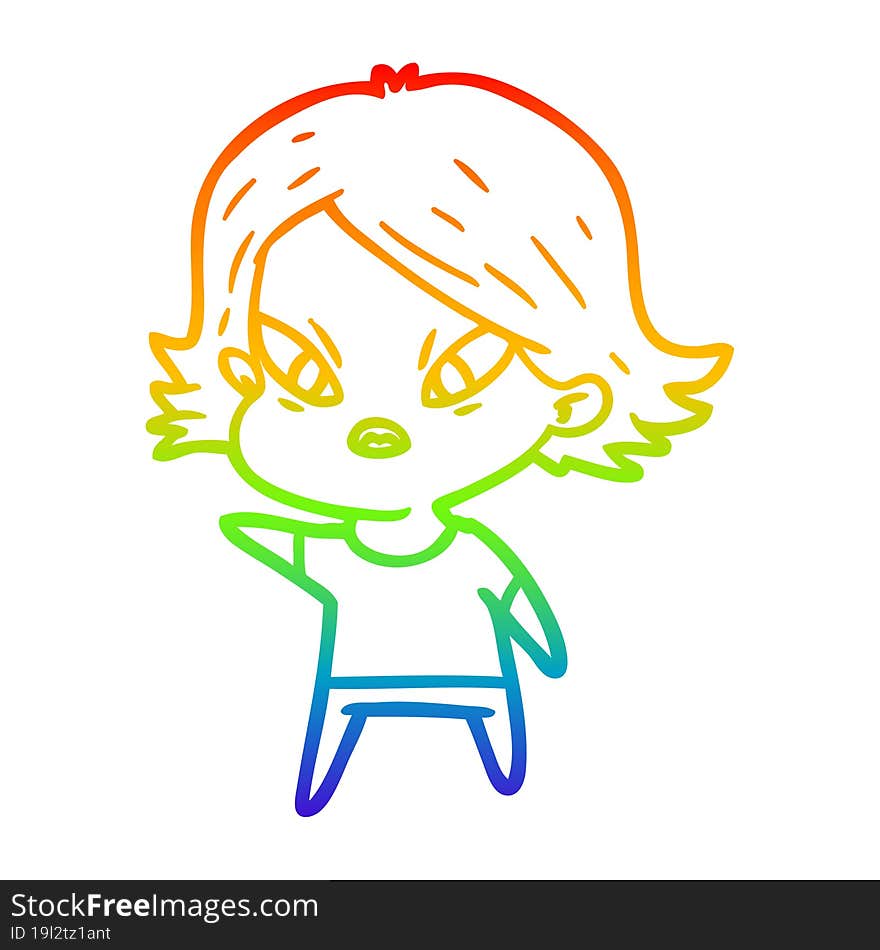 Rainbow Gradient Line Drawing Cartoon Stressed Woman