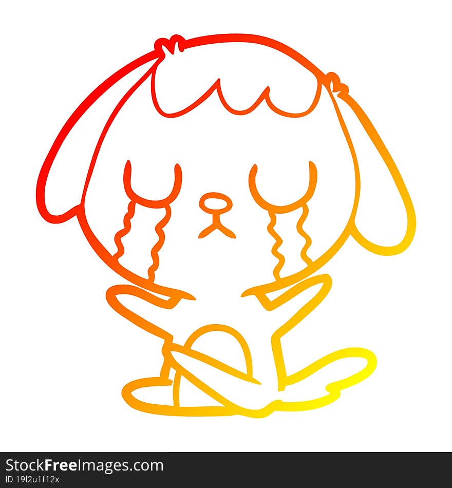 Warm Gradient Line Drawing Cute Cartoon Dog Crying