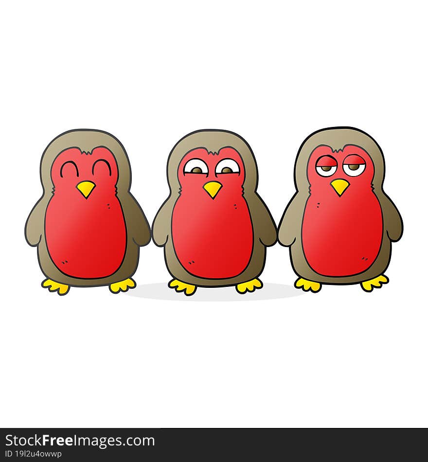 cartoon christmas robins holding hands