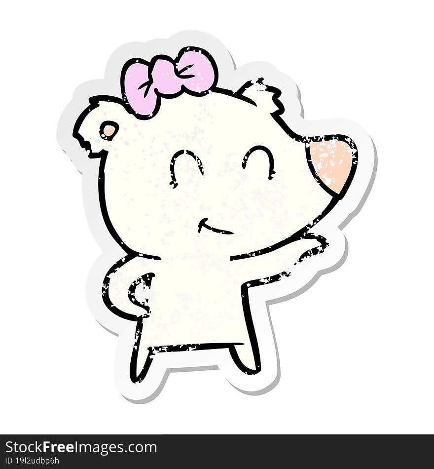 distressed sticker of a female polar bear cartoon