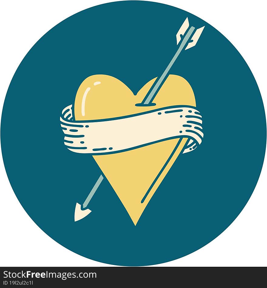 iconic tattoo style image of an arrow heart and banner. iconic tattoo style image of an arrow heart and banner