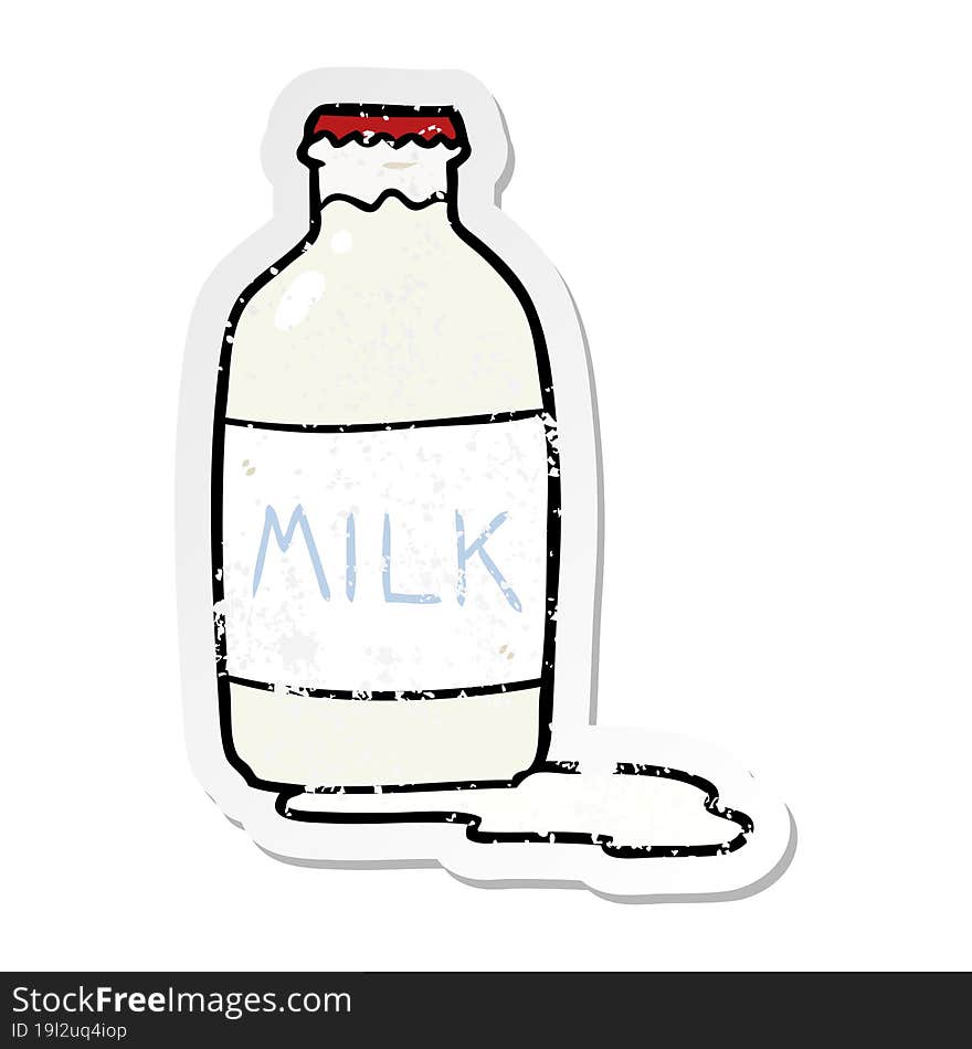 Distressed Sticker Of A Cartoon Milk Bottle