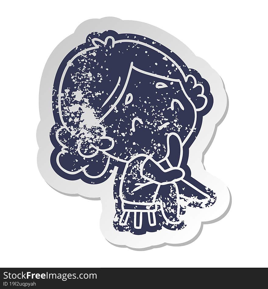 distressed old cartoon sticker of a cute kawaii lady. distressed old cartoon sticker of a cute kawaii lady