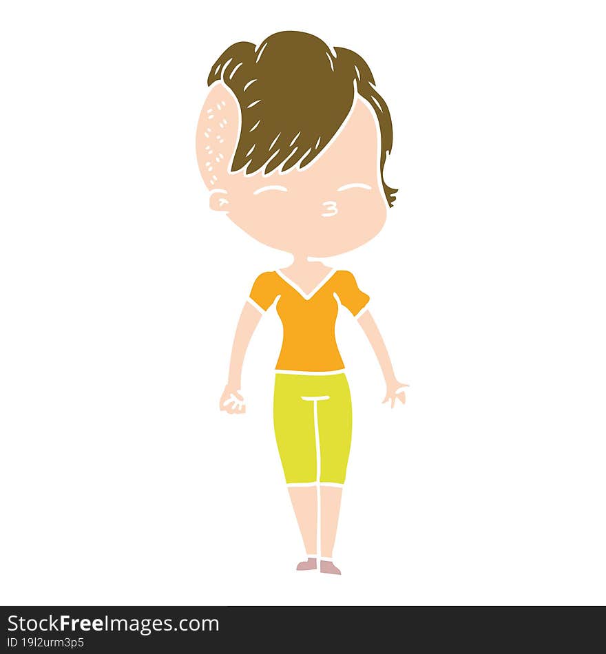 flat color style cartoon squinting girl