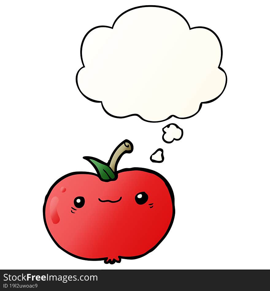 cartoon apple and thought bubble in smooth gradient style