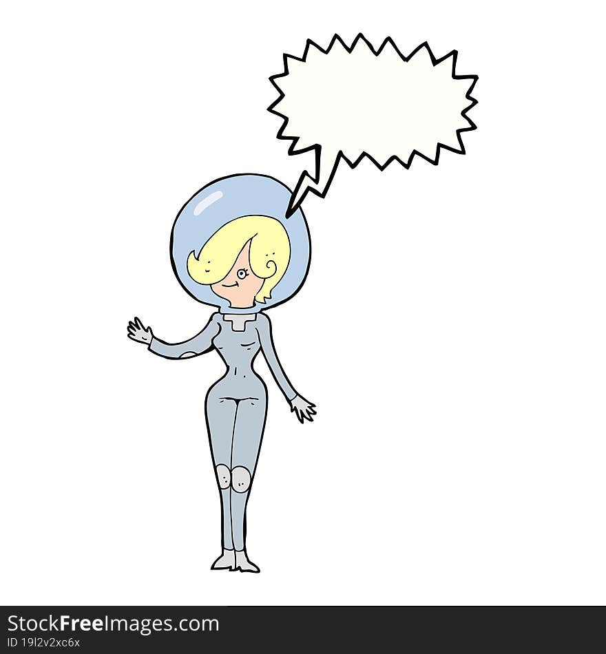 cartoon space woman with speech bubble