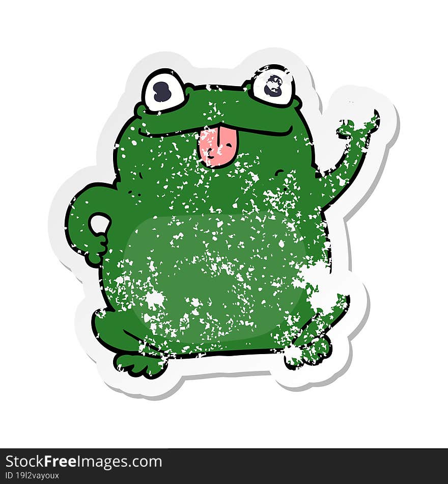 distressed sticker of a cartoon frog