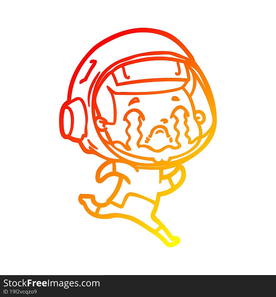 warm gradient line drawing of a cartoon crying astronaut