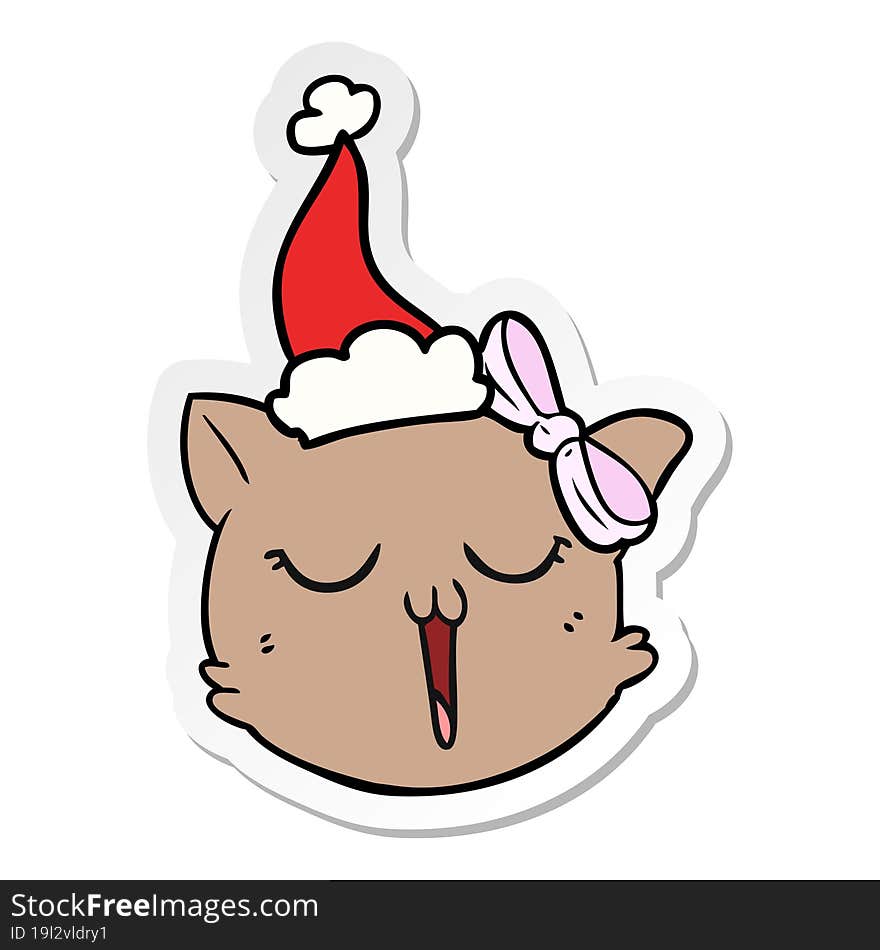 sticker cartoon of a cat face wearing santa hat