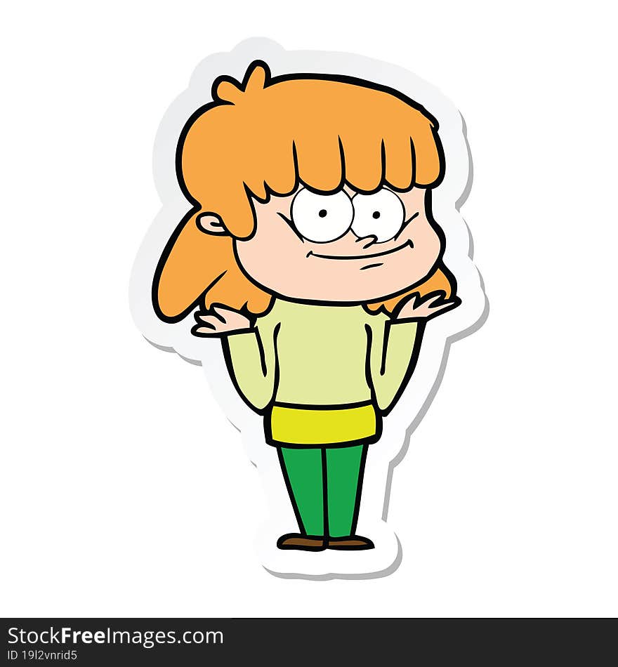 sticker of a cartoon smiling woman