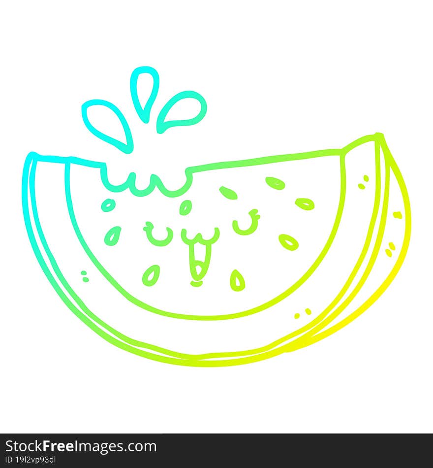 cold gradient line drawing of a cartoon watermelon