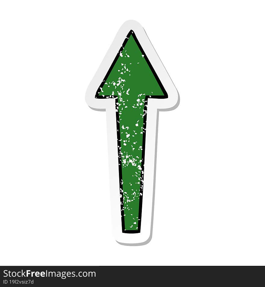 distressed sticker of a quirky hand drawn cartoon arrow