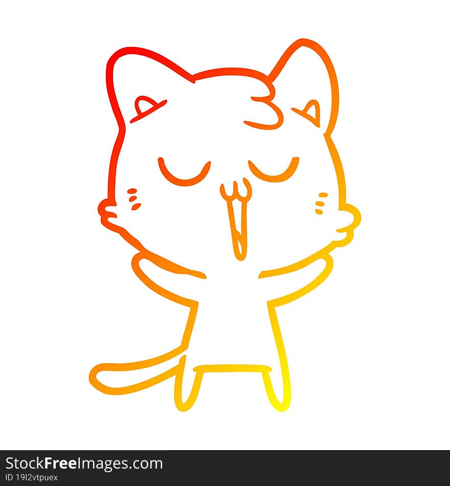 Warm Gradient Line Drawing Cartoon Cat Singing