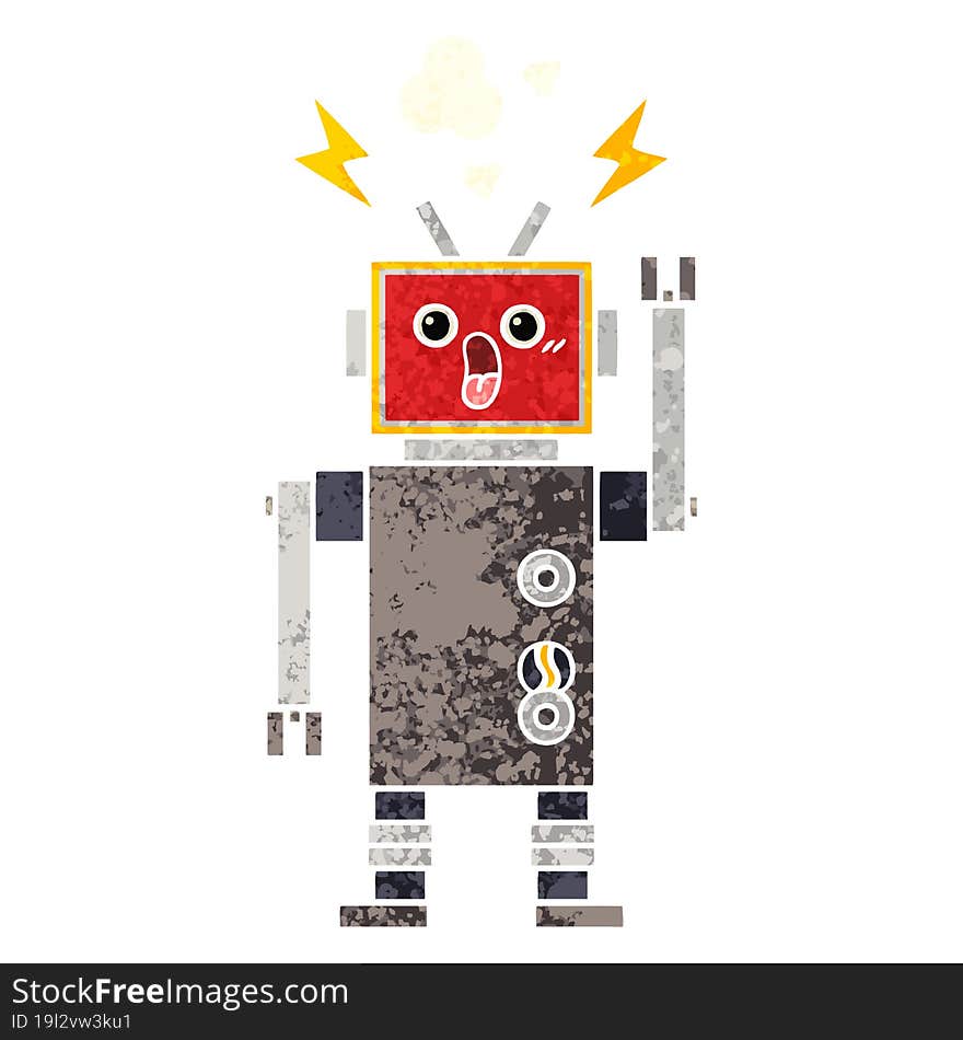 retro illustration style cartoon of a robot malfunction