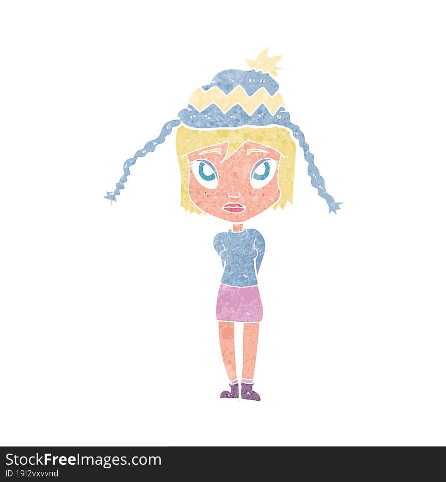 cartoon woman wearing winter hat