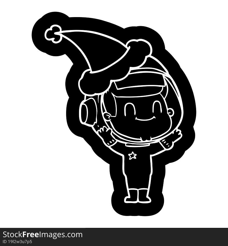 happy cartoon icon of a astronaut man wearing santa hat