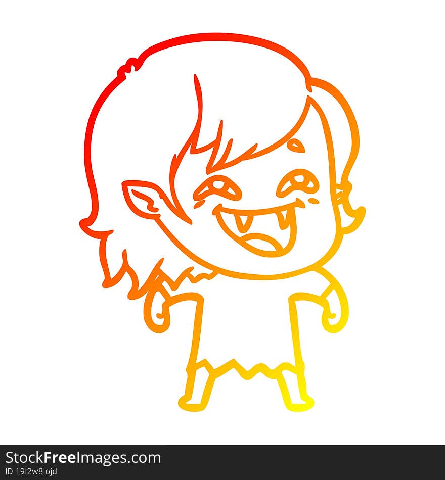 warm gradient line drawing of a cartoon laughing vampire girl