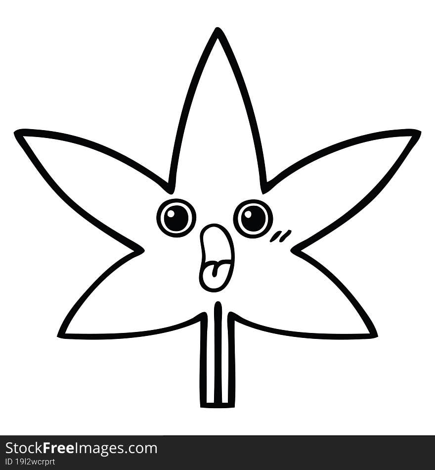 Line Drawing Cartoon Marijuana Leaf