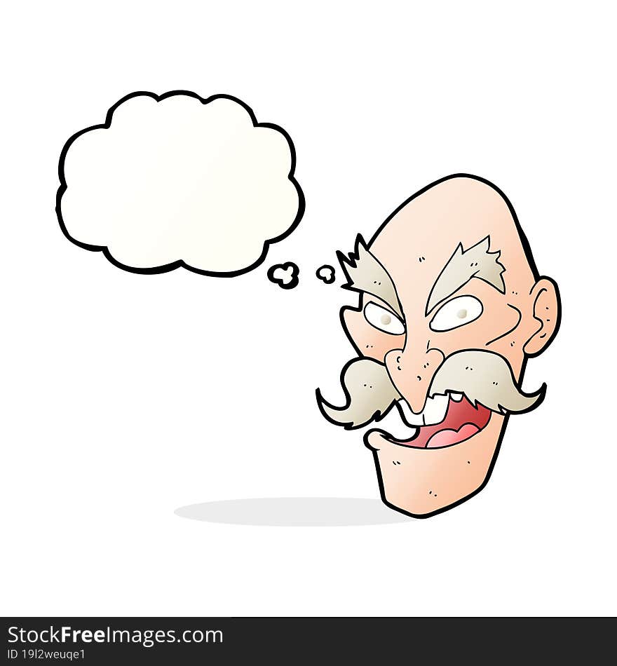 cartoon evil old man face with speech bubble