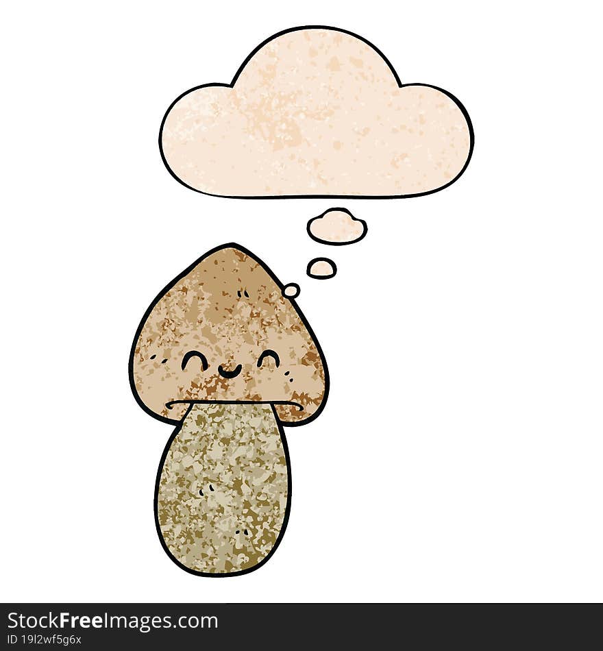 cartoon mushroom and thought bubble in grunge texture pattern style