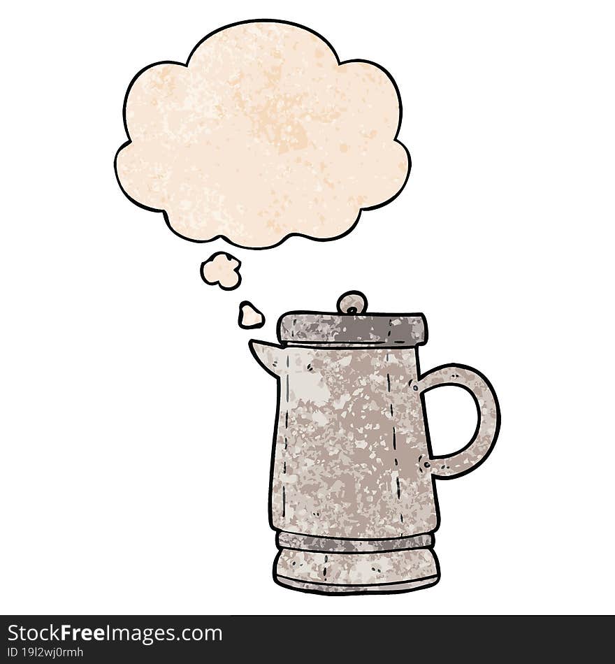 cartoon old kettle with thought bubble in grunge texture style. cartoon old kettle with thought bubble in grunge texture style