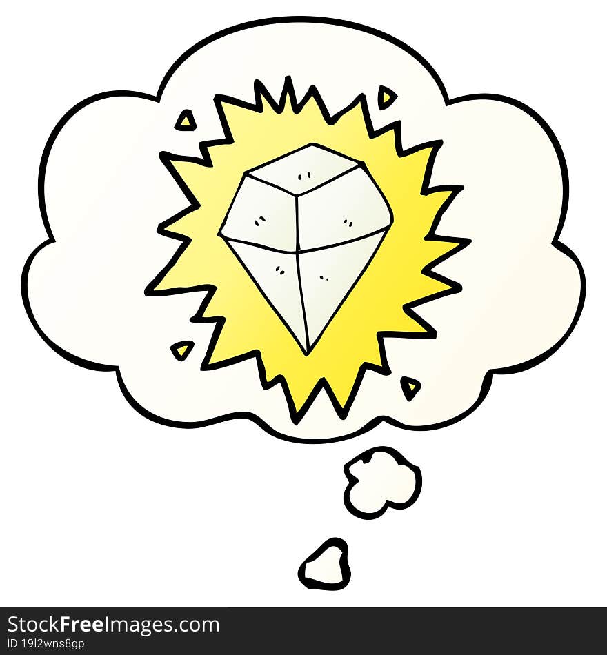 cartoon shining crystal and thought bubble in smooth gradient style