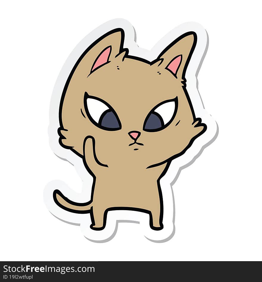 Sticker Of A Confused Cartoon Cat