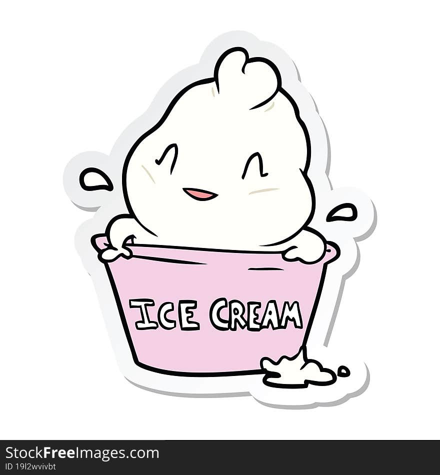 Sticker Of A Cute Cartoon Ice Cream