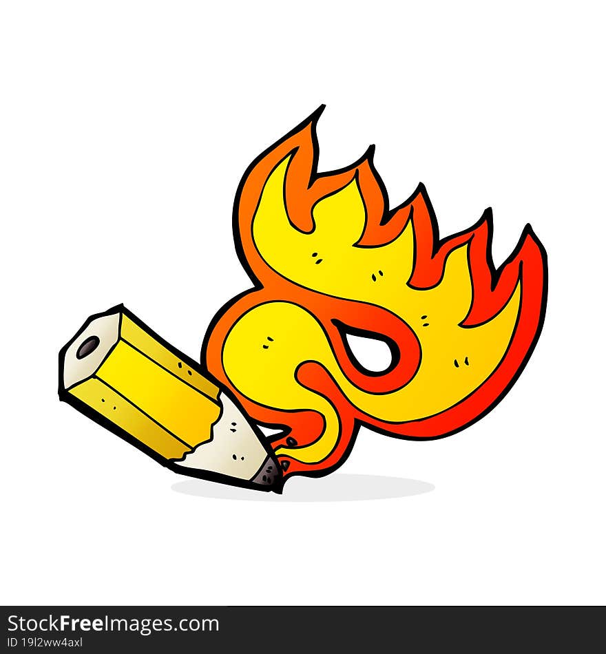 cartoon red hot pencil flaming