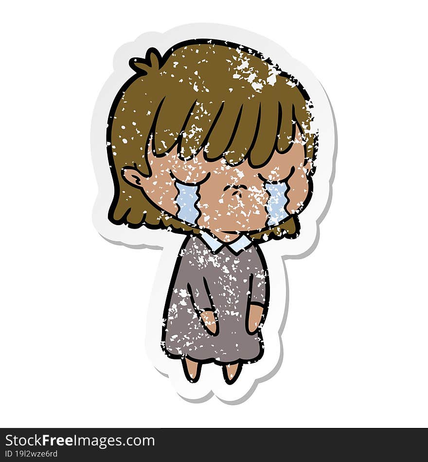 distressed sticker of a cartoon woman crying