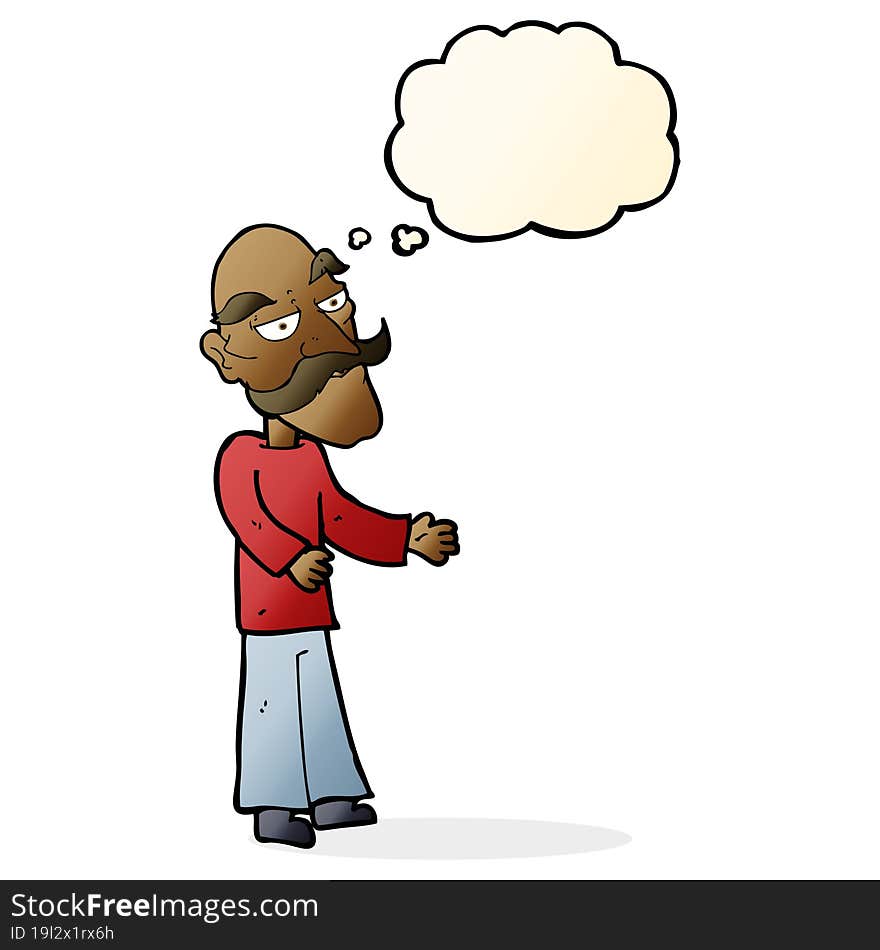 cartoon old man with mustache with thought bubble