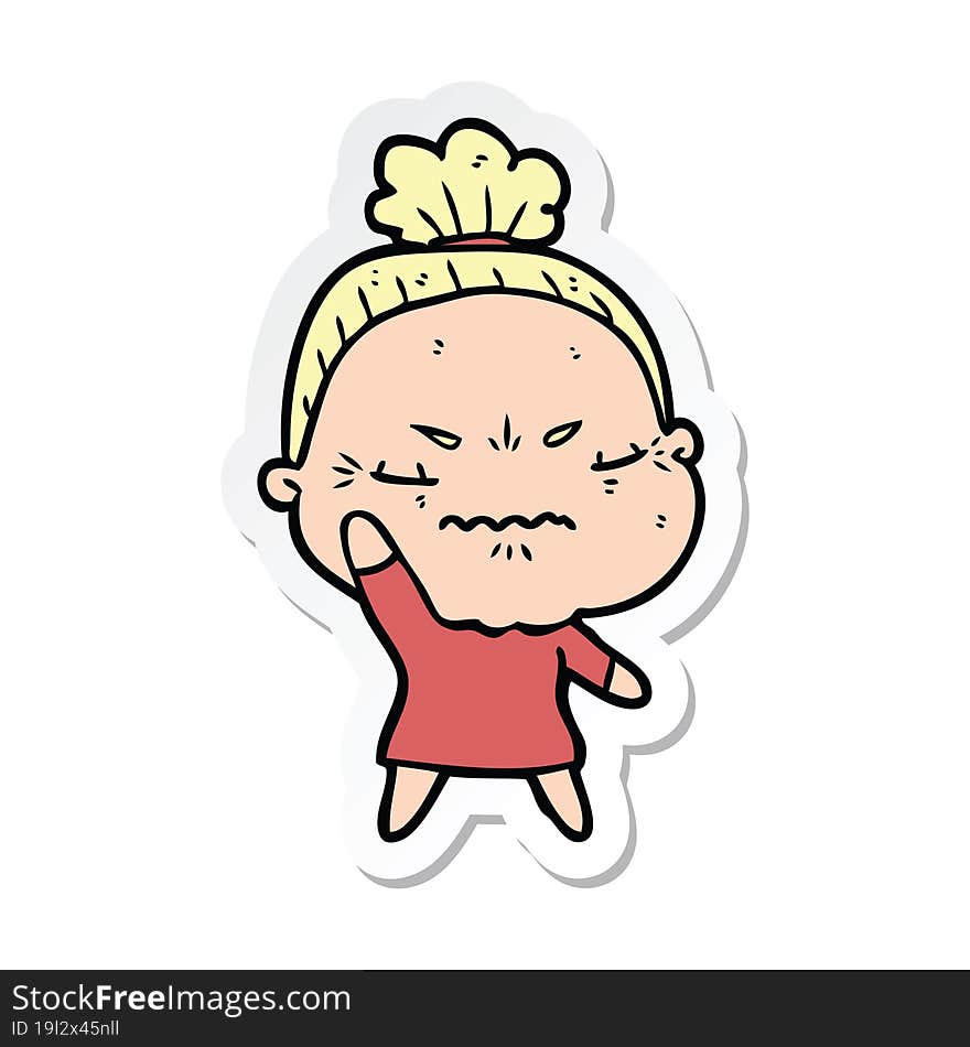 sticker of a cartoon annoyed old lady