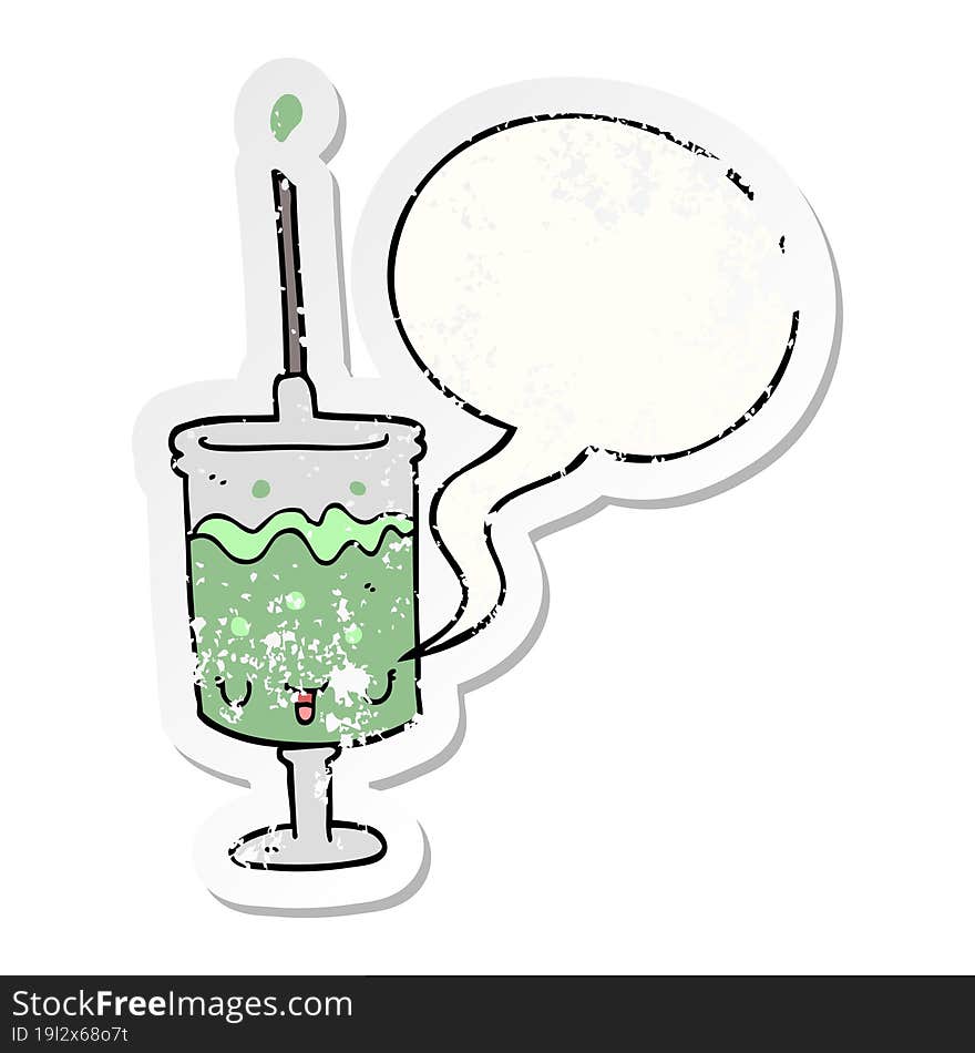 cartoon syringe and speech bubble distressed sticker