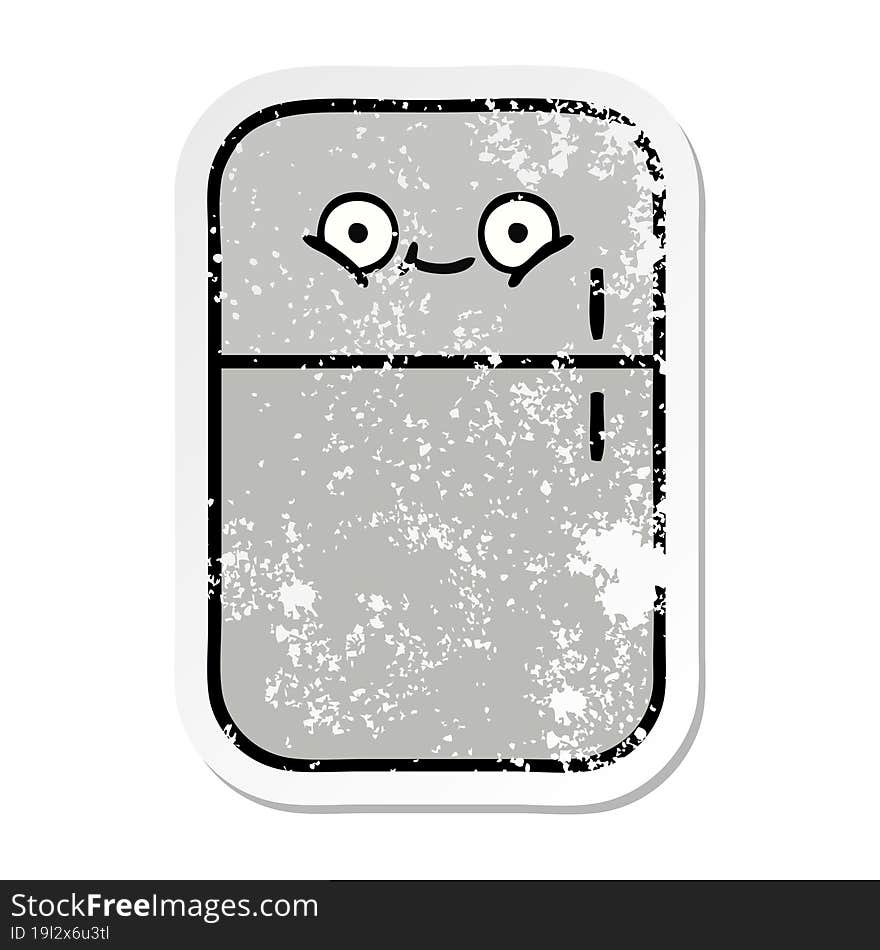 Distressed Sticker Of A Cute Cartoon Fridge Freezer