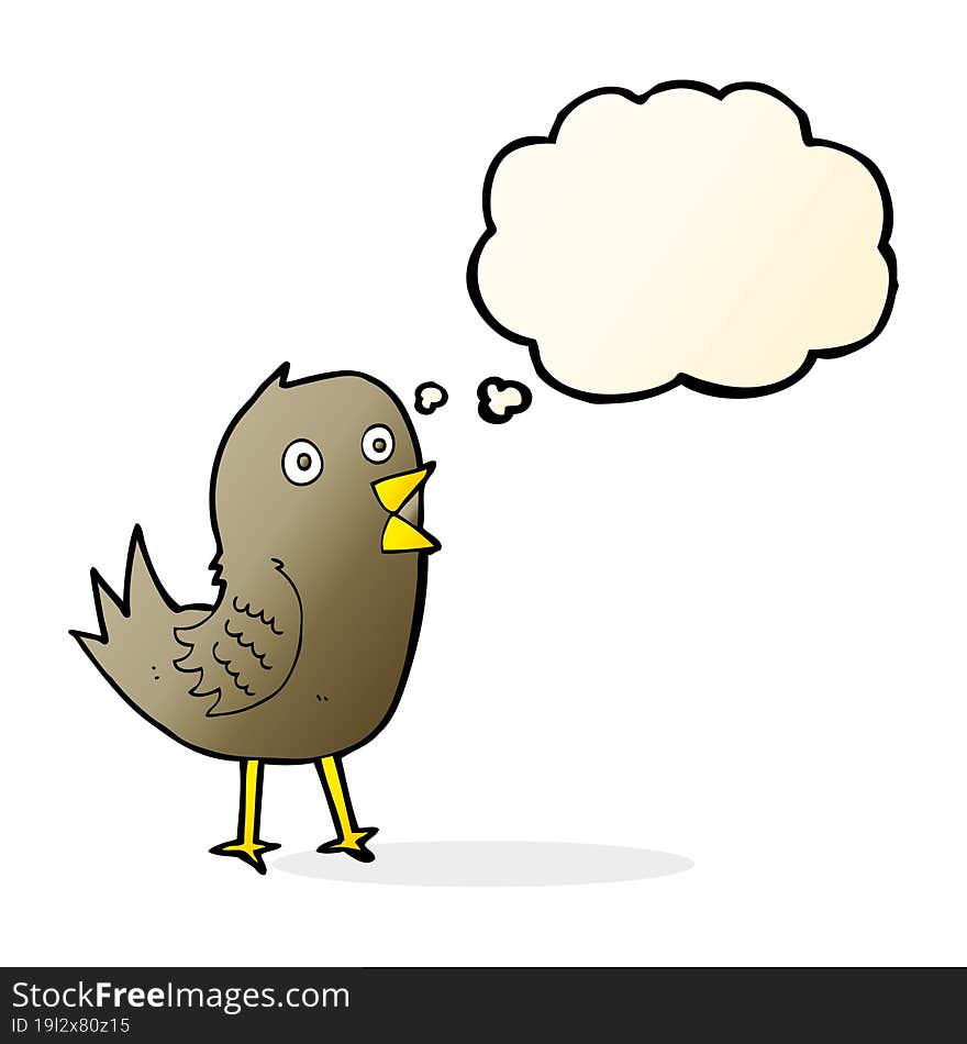 cartoon tweeting bird with thought bubble