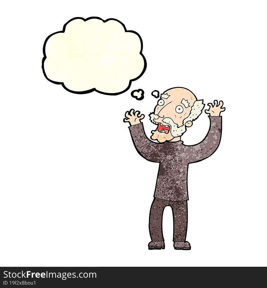 cartoon terrified old man with thought bubble